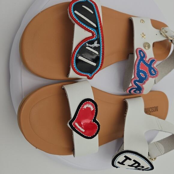 Love Moschino "I DO" Size 6.5 White Ankle Strap Bride Heart Wedding Sandals EUC - Picture 14 of 16